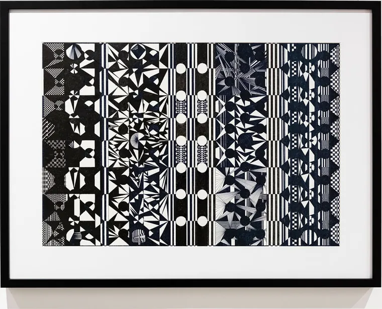 A hand-cut linocut, framed on site